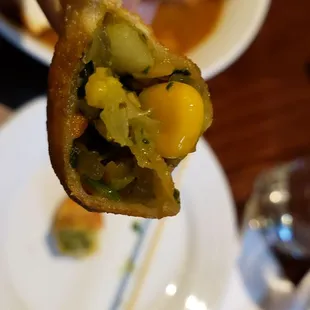 Interior of age gyoza ($7), vegan w/veggies. Tasty.