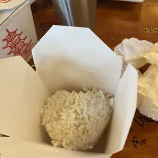 Rice and a second to-go box minus rat droppings.