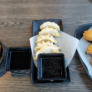 From left to right: Shumai, Gyoza &amp; Fried Oysters