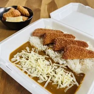 Spam Katsu Curry with Cheese Topping &amp; Fried Oysters Takeout