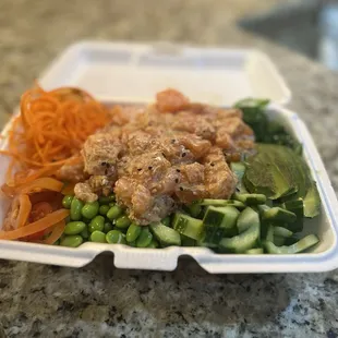 To go order of a Rainbow Seafood Poke Bowl. Always a good deal!