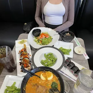 Spicy Umami Miso Ramen Dinner Edamame Dinner Tuna Roll Dinner Spider Roll Dinner Seafood Cucumber Salad Dinner