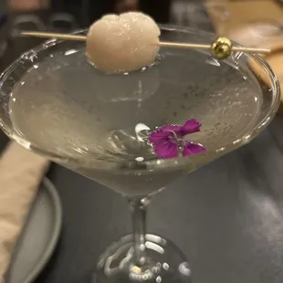 Lychee saketini with floating flower and lychee!