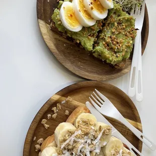 Avocado toast (modified for our preferences) and coconut toast