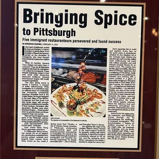 Article in the paper. This place is an amazing find!!! So happy with our food and the kindness of the staff and hostess.