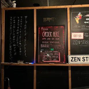 menus on a wall in a restaurant