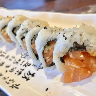 Spicy Salmon Roll. Rich, buttery salmon with a kick of spiciness. The rice was portioned perfectly as well.