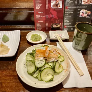 Large cucumber salad and green tea