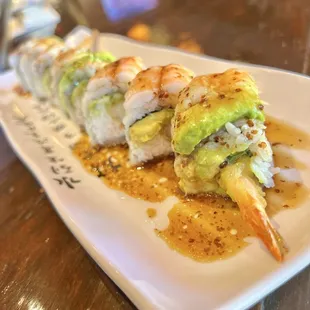 Double Double Roll. Refreshing and flavorful pairing of tender, slightly sweet shrimp and the creamy richness of avocado.