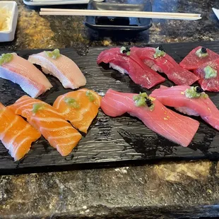 Blue fin, chutoro, salmon belly and yellow tail belly delish!!