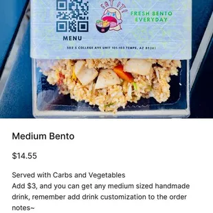 QR menu. Doesn&apos;t state on paper menu but they do offer any boba from Himeko Cafe for $3 if you order a bento.