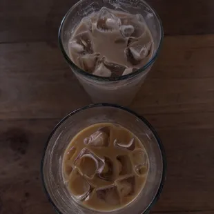 iced carmel latte and iced mocha