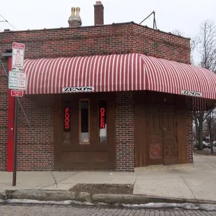 The striped awning