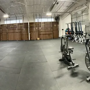Awesome huge workout space! There are also ample bathrooms/showers and a full kitchen &amp; seating area.