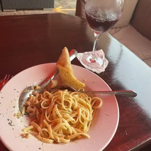 My mostly eaten Linguine with clam sauce.  Should have taken it when it came out!