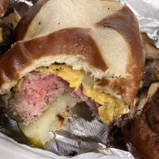 Burnt yet undercooked beef...