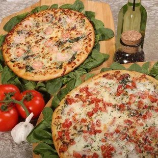 Spinach &amp; Shrimp Pizza &amp; Margherita Pizza