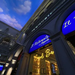 Exterior with painted ceilings