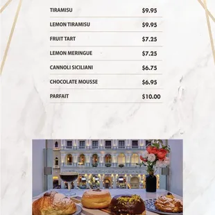 Dessert menu