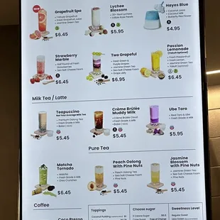  a menu for drinks and beverages