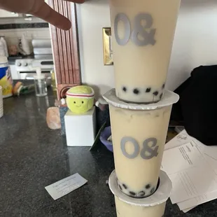 3 jasmine black milk teas with boba