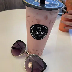 Strawberry bubble tea with popping pearls