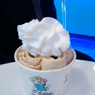 Buckeye Madness with whipped cream, chocolate pokey, and chocolate syrup