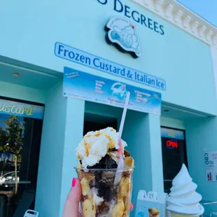 a hand holding a cup of ice cream