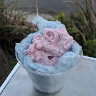 Black cherry ice cream on a bed of freshly made cotton candy for my 6yr old daughter. She luv'd it SO MUCH &amp; they made her feel so special!