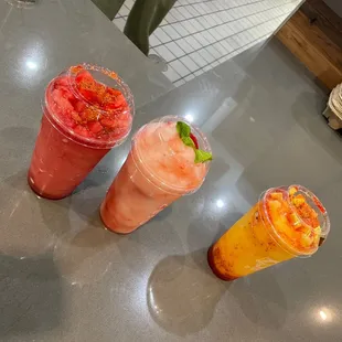 Mangonada, pinkleechee, and spicy watermelon