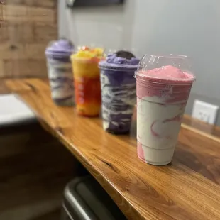 Une, mangonada, and strawberry shortcake.