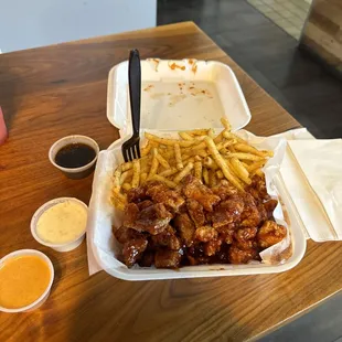 Popcorn chicken and Fries