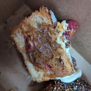 Inside the raspberry, pistachio croissant