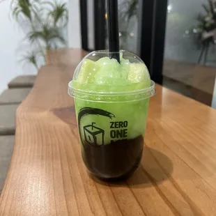 Honeydew slush with boba