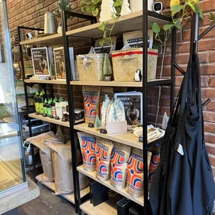 Wall shelf with local products for sale