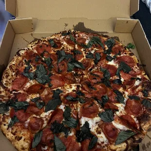 14" pepperoni with fresh basil
