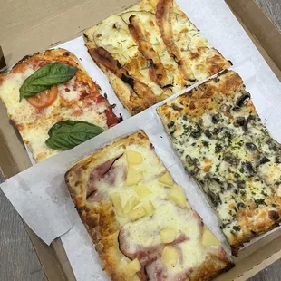 Margarita, rustic, Hawaiian, truffle pizza