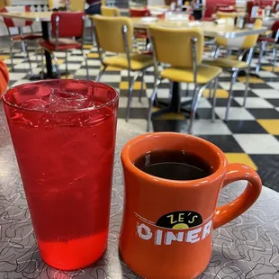 a cup of coffee and a mug of tea