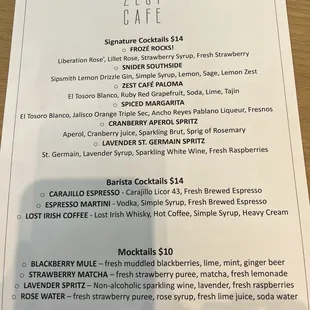 Drink menu