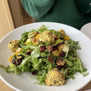 Beet and pistachio crusted goat cheese salad