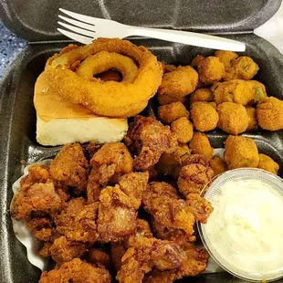 Chicken Gizzard plated with fried okra