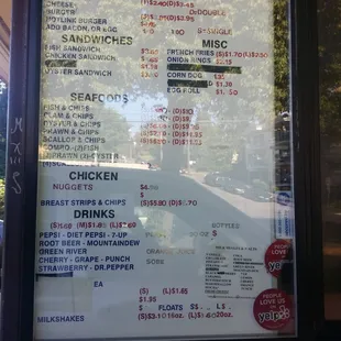 Menu as of 2016