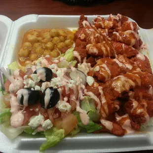 Chicken kabob platter with salad and chick peas...$9.90 includes tax.
