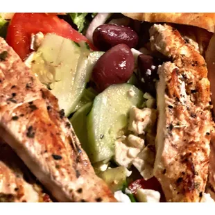 Greek Chicken Salad. Menu ZEUS RESTAURANT. 806 W.Jackson Blvd. Burgers Gyros Beef Chicken Salads Philly etc.  To Order 312 2588789 .Cool!