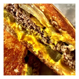 Petty Melt!Pretty Good! (Beef Patty Grilled Onions Pickle! Cheese &amp; Mustard! on Tasted Rye Bread) One of The Best I Ever Eat! Pretty Cool!