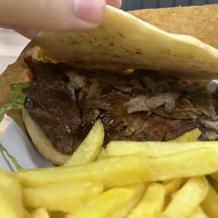 Close up of doner sandwich interior: meat very tender but less juicy than I had hoped