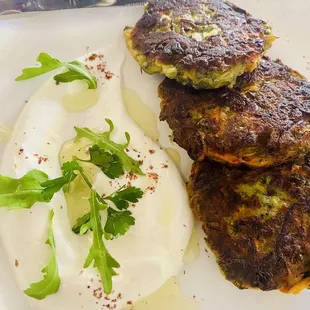 Zucchini &amp; Eggplant pancakes with Tzatziki.. yummy