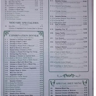 the menu of the restaurant