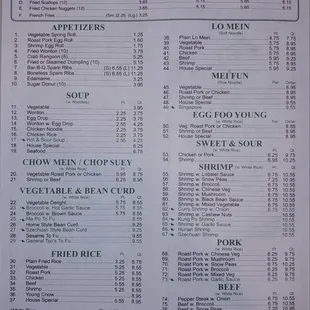 the menu of the restaurant