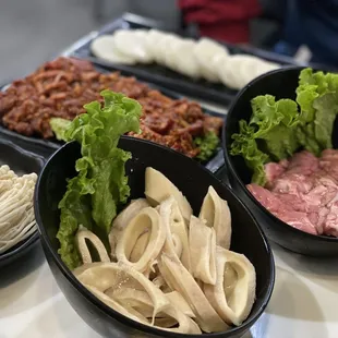 pork brain, enoki mushroom, spice beef and beef throat!